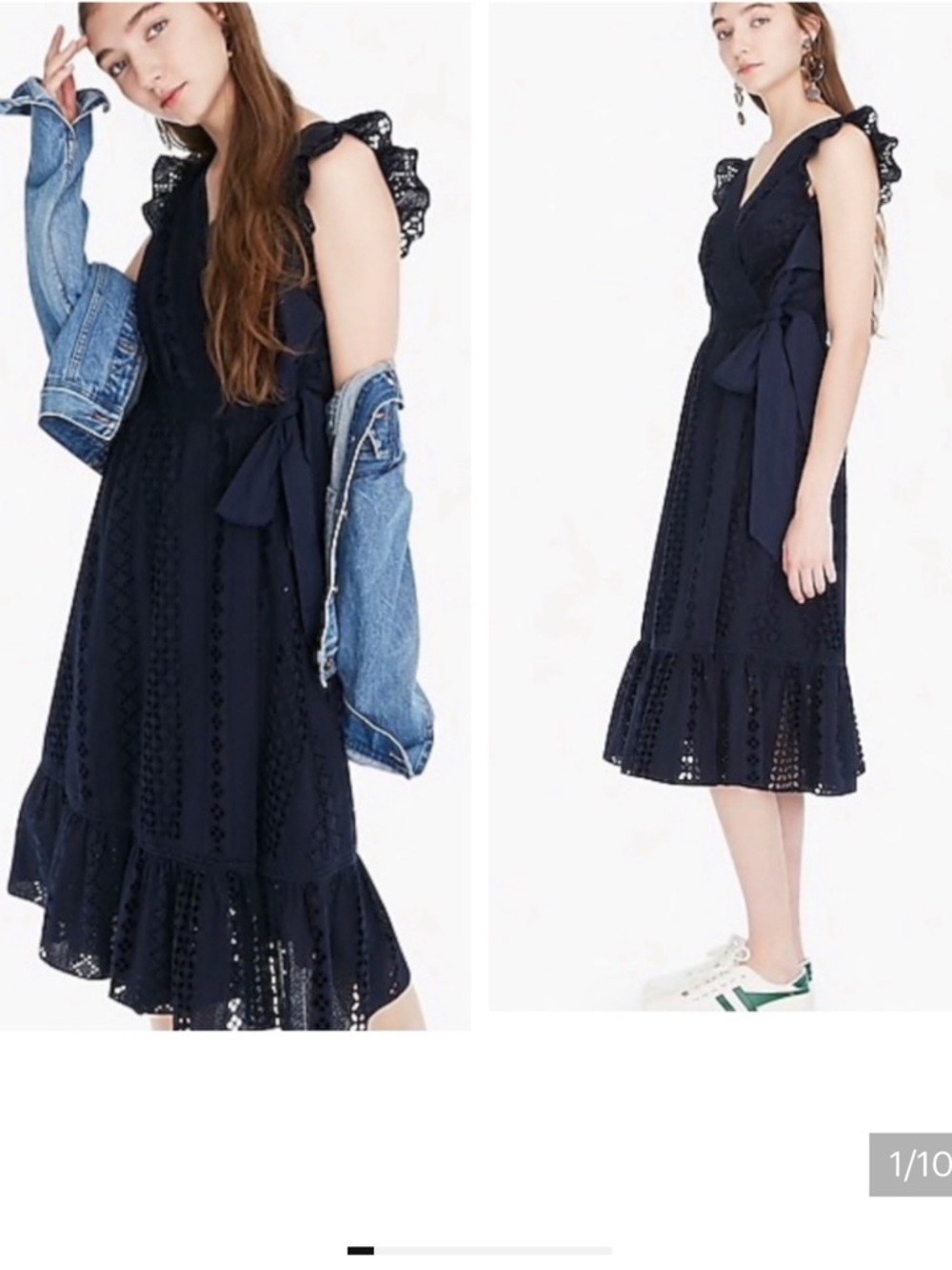 J. Crew All Over Eyelet Wrap Midi Dress In Navy Blue